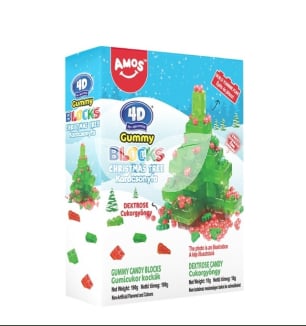 Amos 4D Építhető karácsonyfa cukorgyöngyökkel vegyes gyümölcsízű gumicukor  200 g